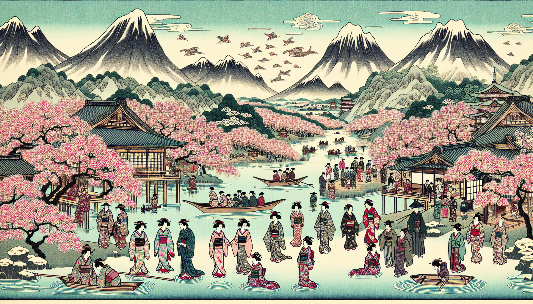 Estampe ukiyo-e représentant une scène du quartier de plaisir d'Edo