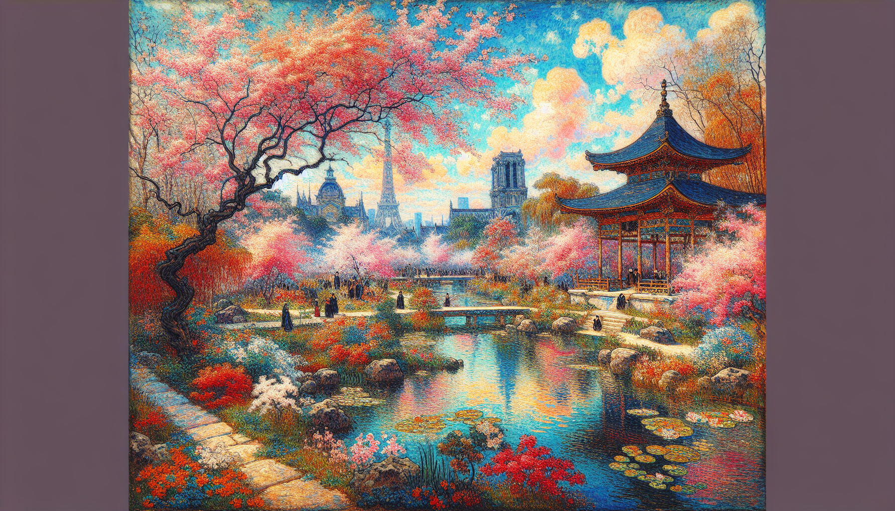 Paysage impressionniste influencé par l'art japonais