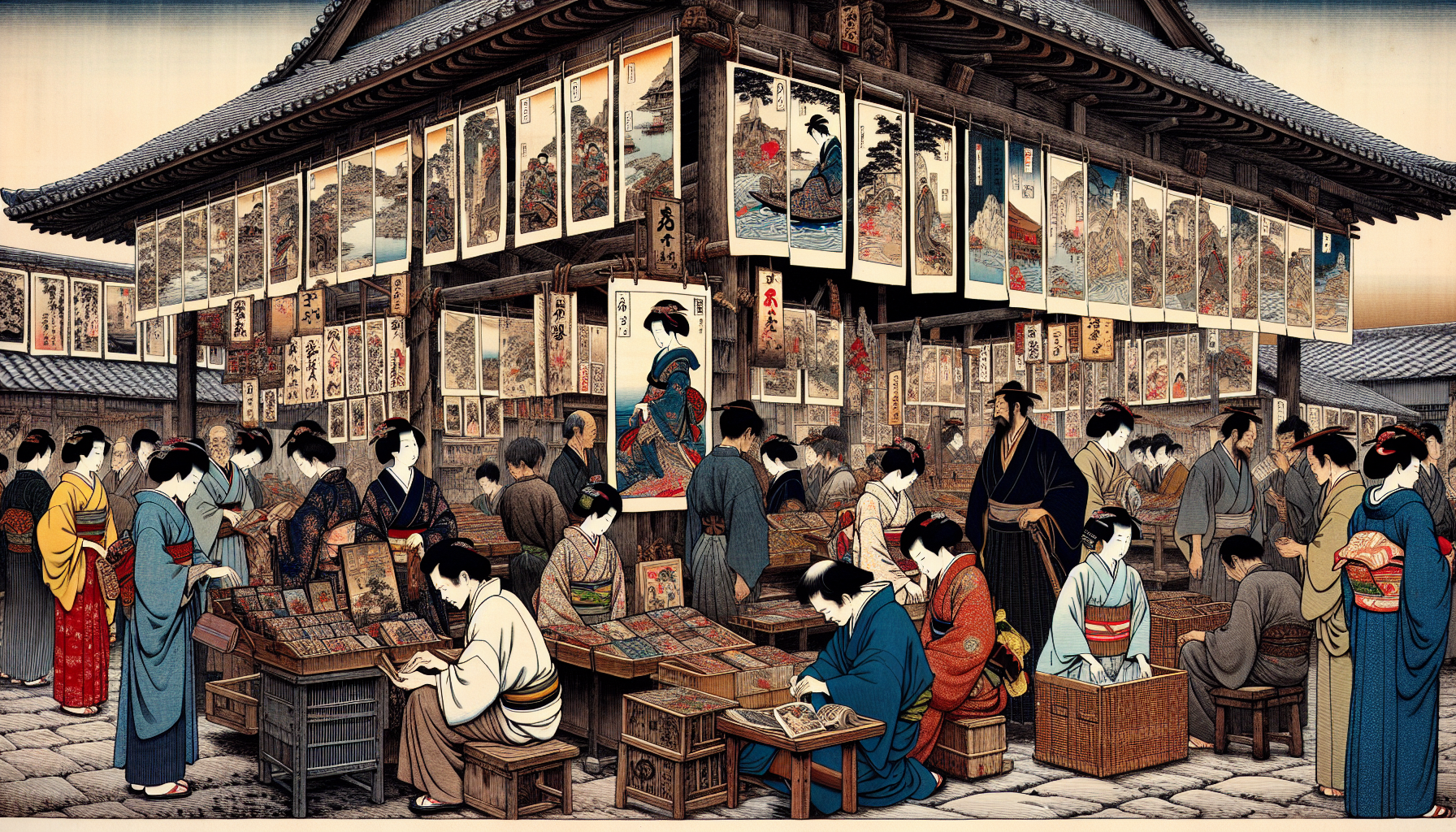 Estampe ukiyo-e multicolore