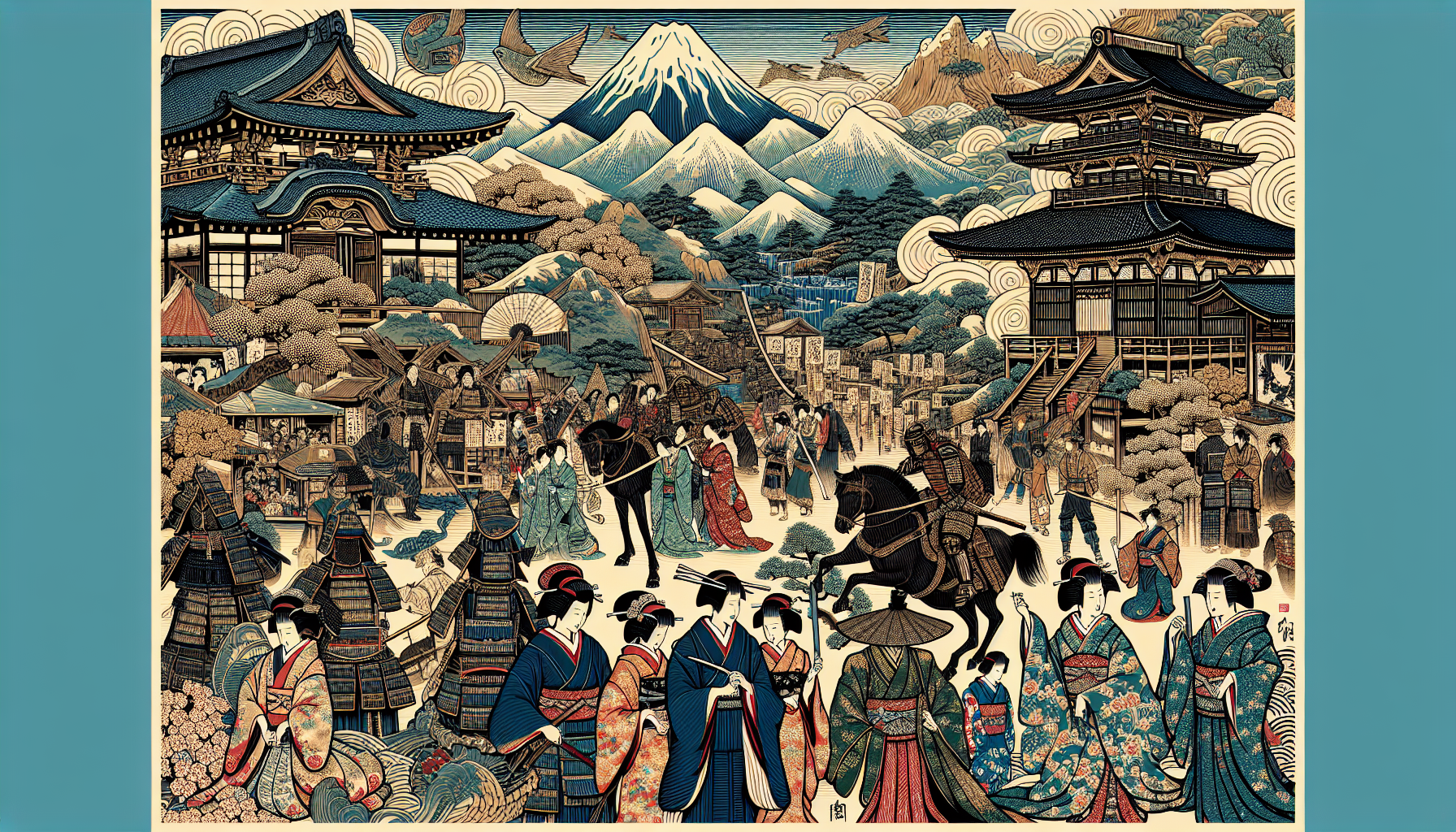 Exemple d'estampe ukiyo-e utilisant le bleu de Prusse